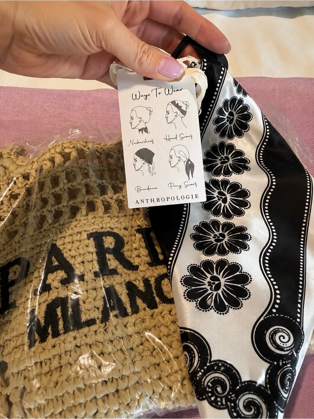 Handwoven Straw Beach Tote + Anthropologie Scarf Bundle – New ☀️👙🐚 - Picture 7 of 8